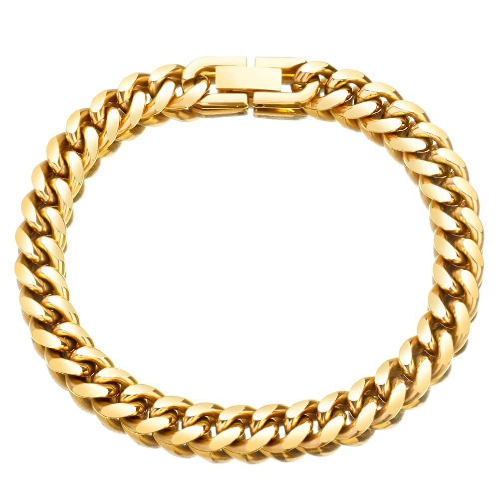 超高品質！大迫力！ショートバックル マイアミ チェーン ゴールド ブレスレット Amazon.co.jp: Nuragold 10K イエローゴールド 4mm マイアミ